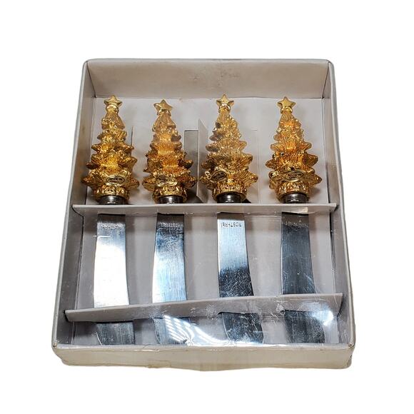 Rostfrei Gold Christmas Tree Spreader Cheese Knife Holiday Tableware Collectible - Picture 2 of 7